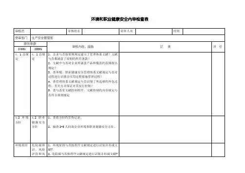生产安全管理部环境和职业健康安全体系内审检查表