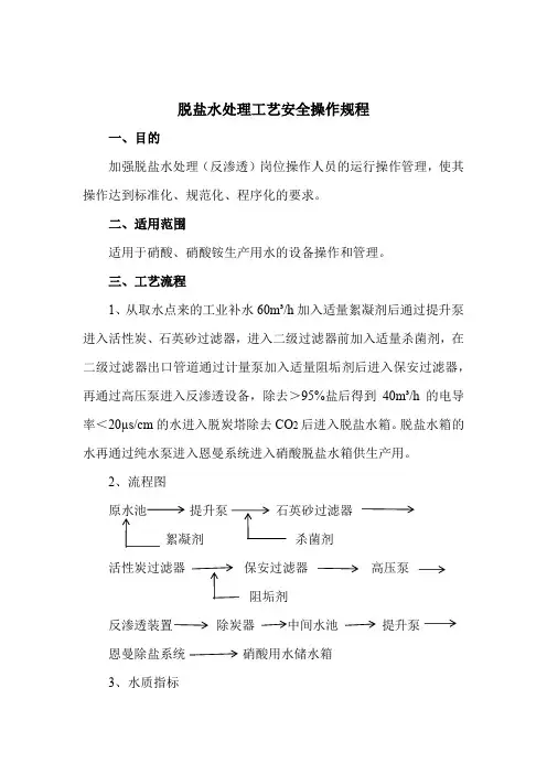 脱盐水处理工艺安全操作规程