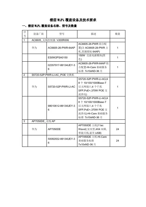楼层WiFi覆盖设备及技术要求