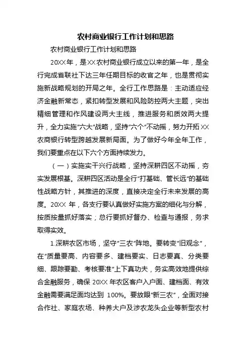 我国农村商业银行工作计划总结和思路