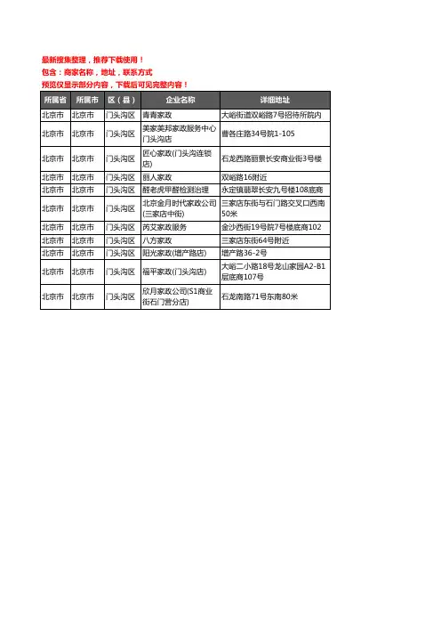 新版北京市北京市门头沟区家政服务企业公司商家户名录单联系方式地址大全11家