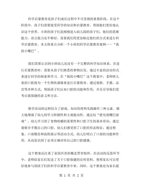 科学启蒙教育：小班我的小嘴巴教案内容解析