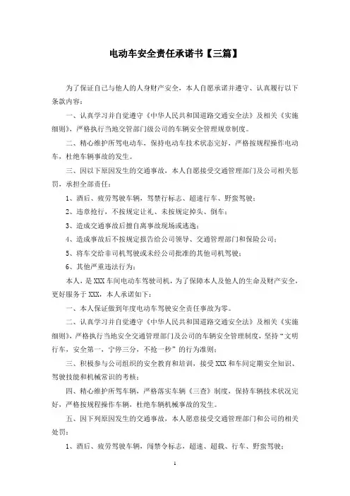 最新电动车安全责任承诺书【三篇】