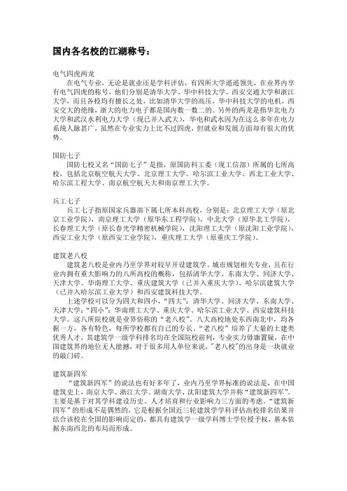 国内各名校的江湖称号