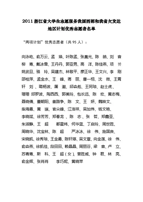 2011浙江省两项计划优秀志愿者名单