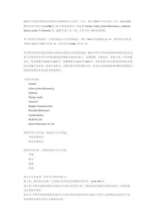 2024年中国民用频段无线电台行业研究报告