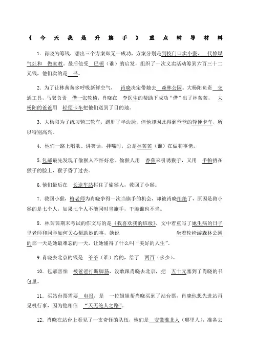 《今天我是升旗手》重点辅导复习材料