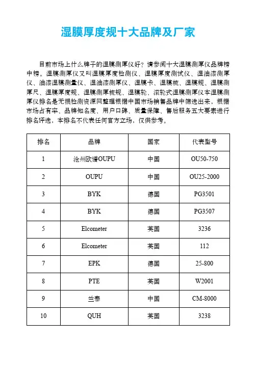 湿膜厚度规十大品牌及厂家