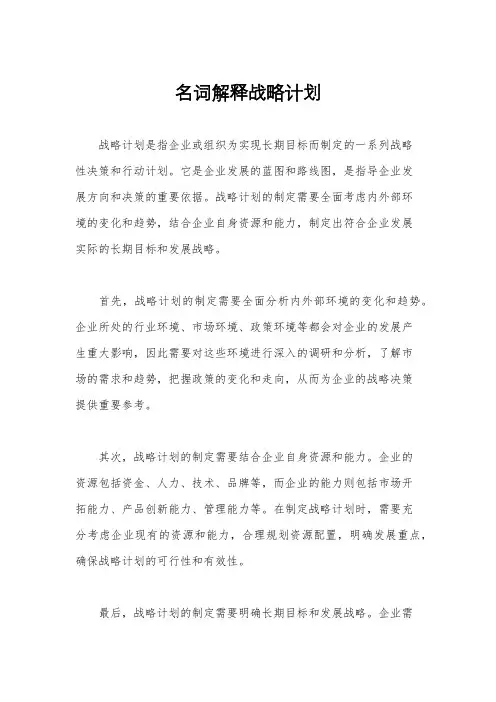 名词解释战略计划
