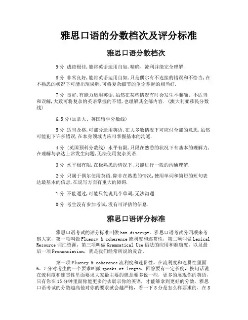 雅思口语的分数档次及评分标准