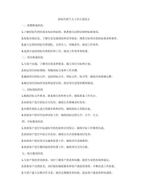 招标代理个人工作计划范文