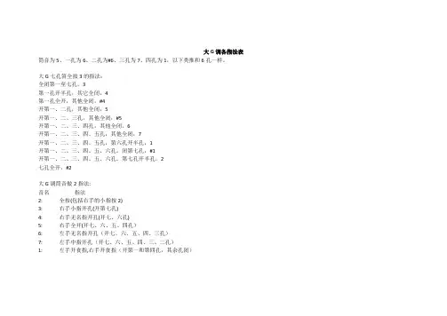 大G调各指法表