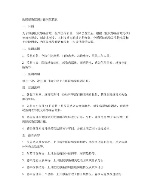 医院感染监测月报制度模板