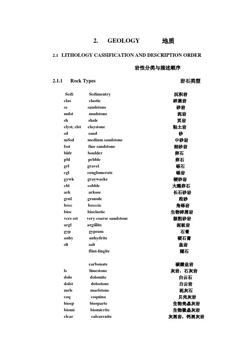 常用地质学英语词汇