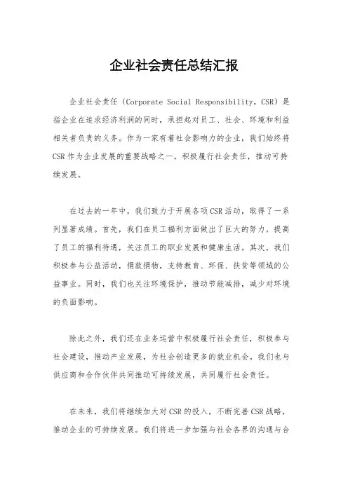 企业社会责任总结汇报