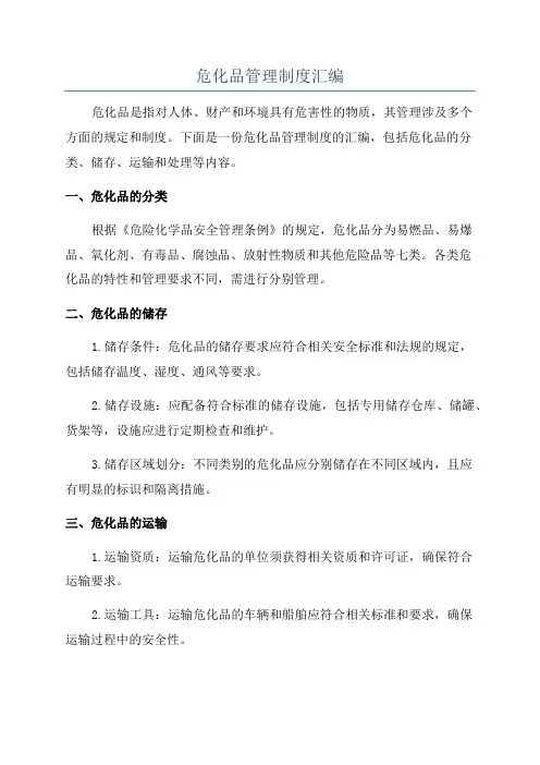 危化品管理制度汇编