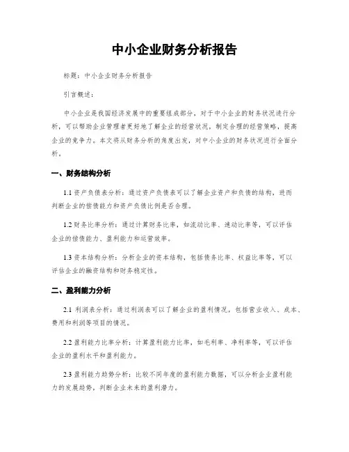 中小企业财务分析报告