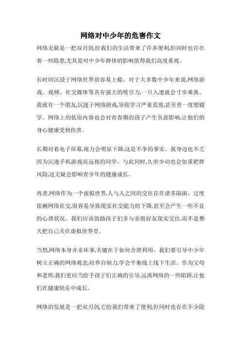 网络对中少年的危害作文