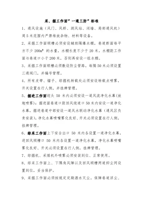 采、掘工作面”一通三防”标准
