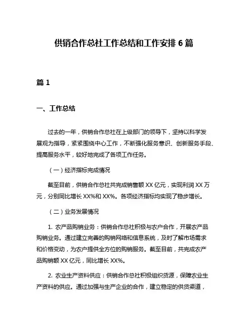 供销合作总社工作总结和工作安排6篇
