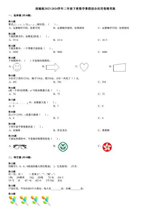 部编版2023-2024学年二年级下册数学暑假综合应用卷精英版
