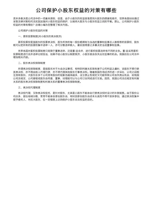 公司保护小股东权益的对策有哪些