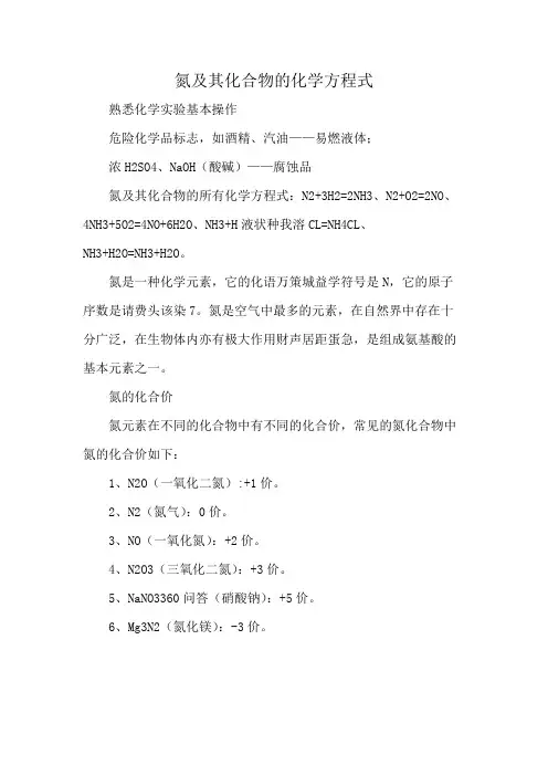 氮及其化合物的化学方程式