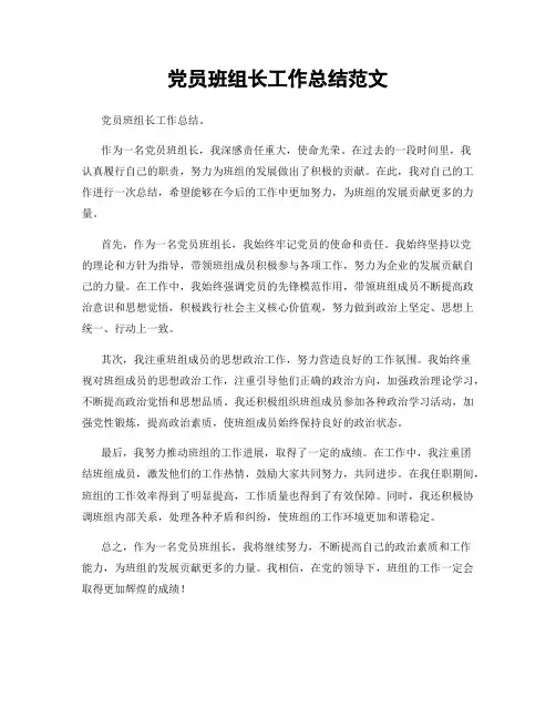 党员班组长工作总结范文