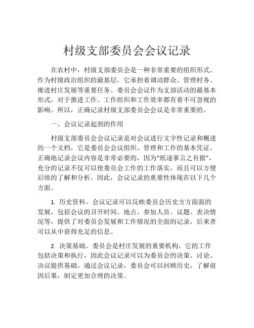 村级支部委员会会议记录