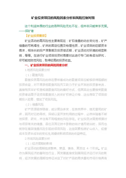 矿业投资项目的风险因素分析和风险控制对策