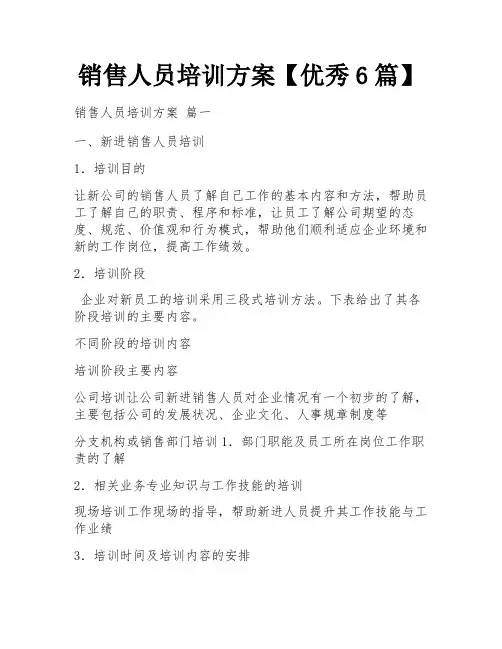 销售人员培训方案【优秀6篇】