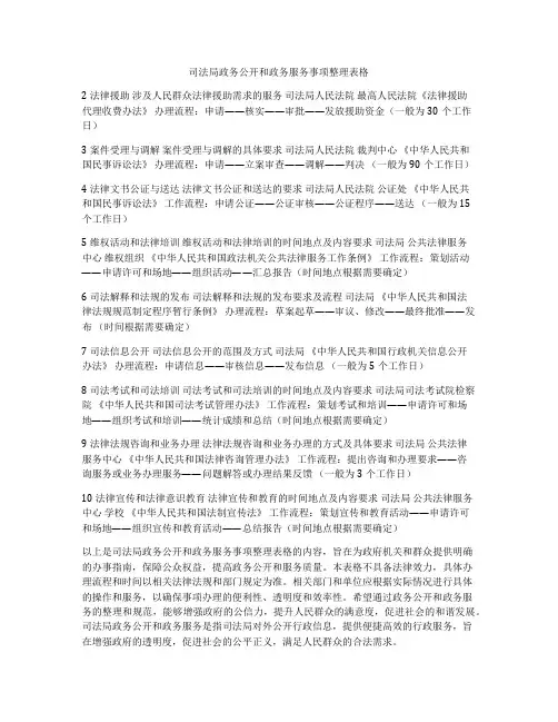 司法局政务公开和政务服务事项整理表格