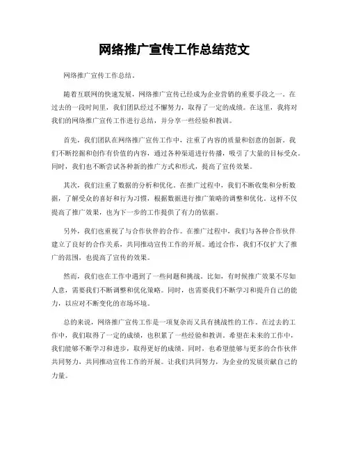 网络推广宣传工作总结范文