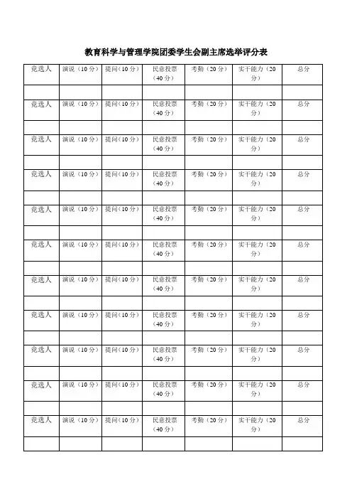 云南师范大学教育科学与管理学院团委学生会副主席选举评分表和评分标准