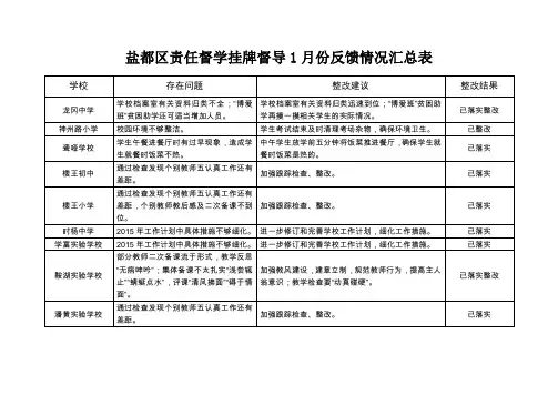 盐都区责任督学挂牌督导1月份反馈情况汇总表