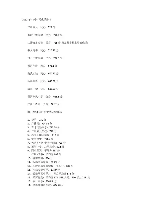 2011年广州中考成绩排名