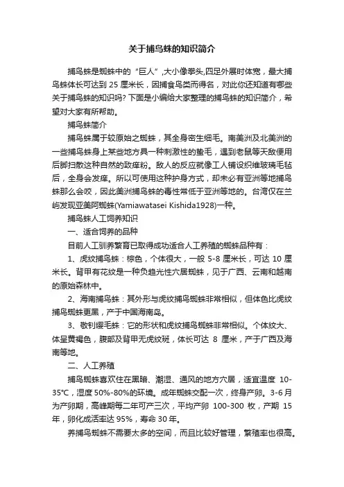 关于捕鸟蛛的知识简介