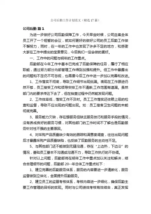 公司后勤工作计划范文（精选17篇）