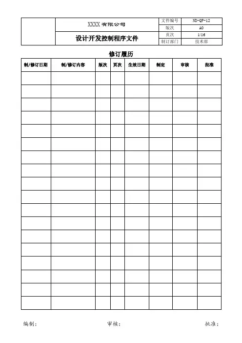 设计开发控制程序文件