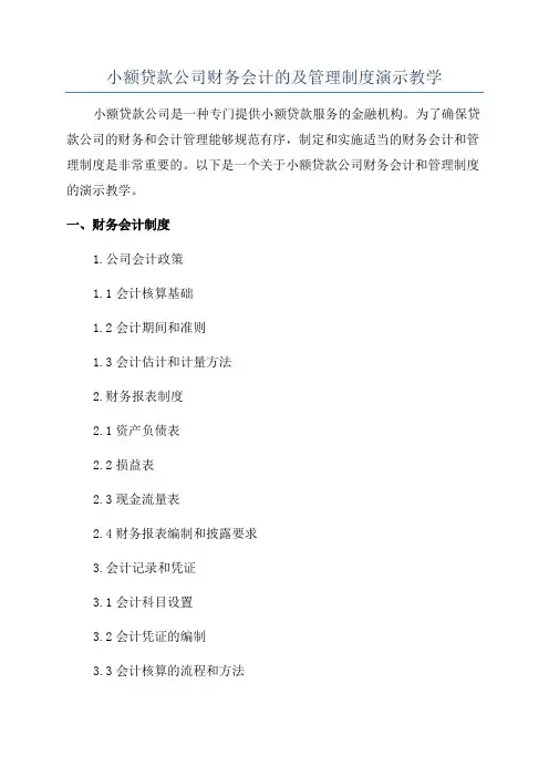 小额贷款公司财务会计的及管理制度演示教学