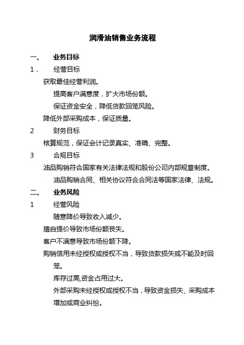 石油化工有限公司内部控制手册第范文部分业务流程B,润滑油销售业务流程制度范本格式
