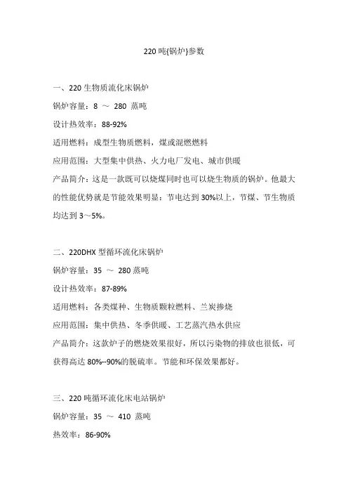 220吨{锅炉}参数