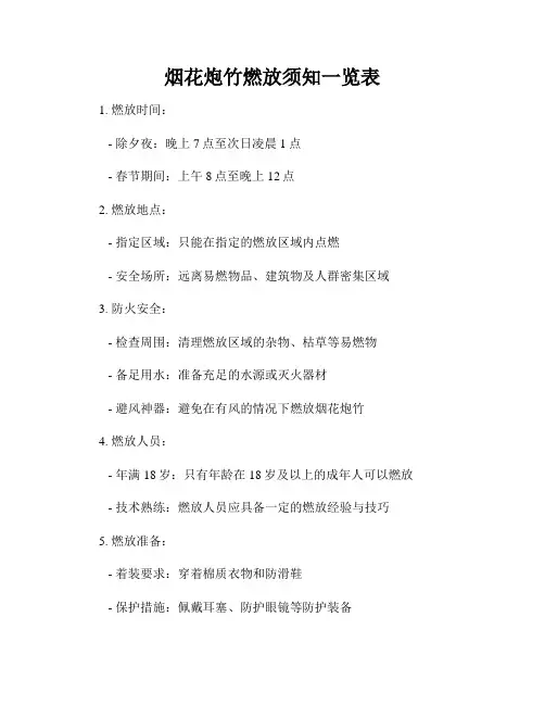 烟花炮竹燃放须知一览表