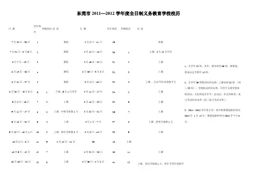 东莞市2011—2012学年度全日制义务教育学校校历