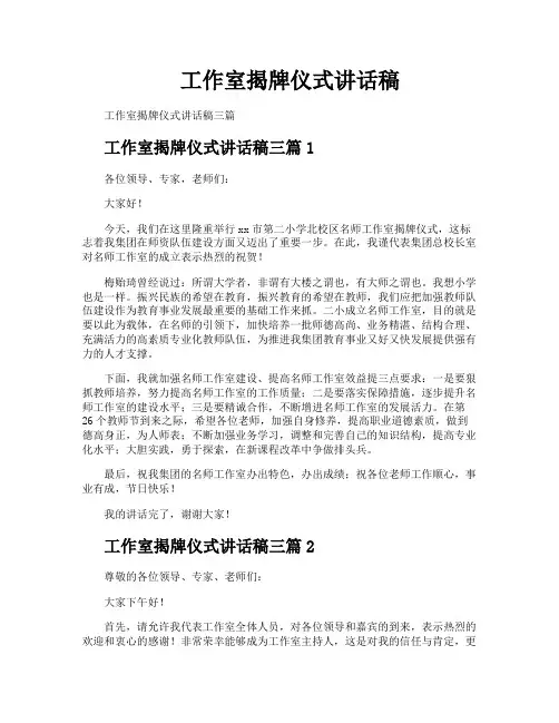 工作室揭牌仪式讲话稿