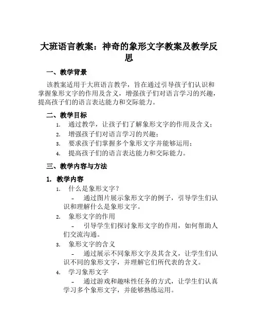 大班语言教案神奇的象形文字教案及教学反思