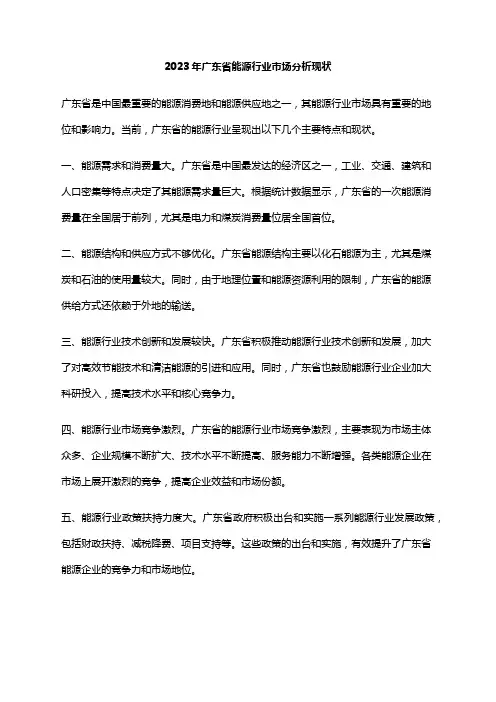 2023年广东省能源行业市场分析现状