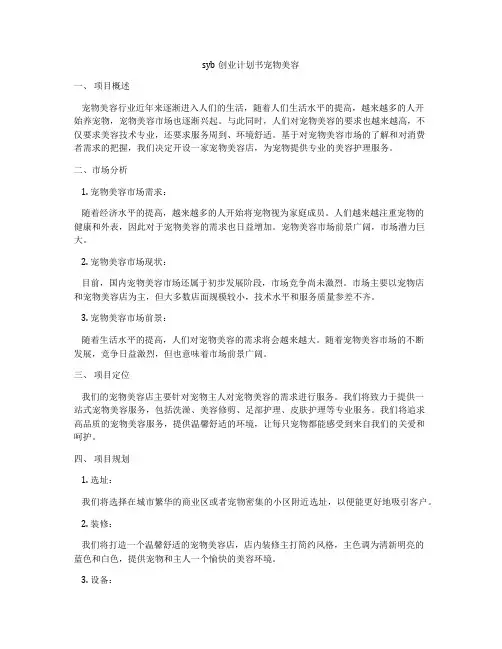 syb创业计划书宠物美容