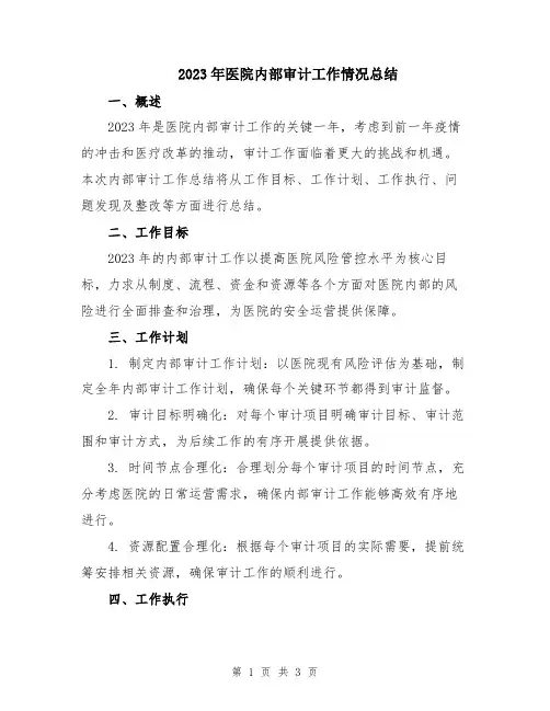 2023年医院内部审计工作情况总结