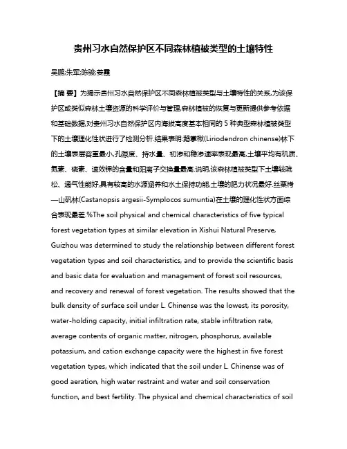 贵州习水自然保护区不同森林植被类型的土壤特性